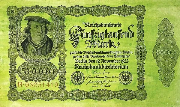 GERMAN BANKNOTE, 1922. A high denomination banknote of little value issued by the