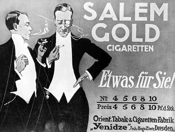 GERMAN CIGARETTE AD, 1911. Salem Gold cigarettes. German newspaper advertisement, 1911
