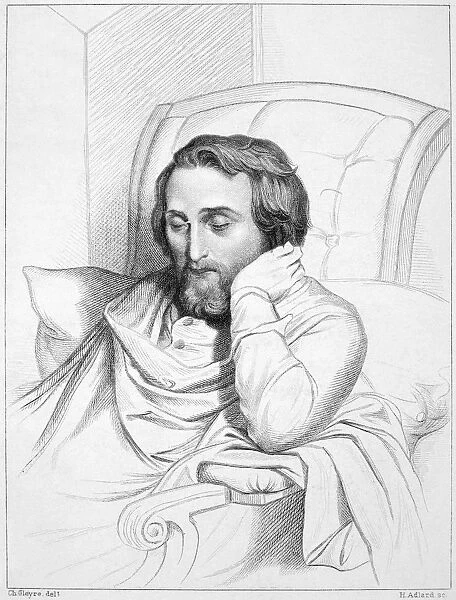 German poet and critic. Heine on his sick-bed. Steel engraving after a drawing, 1852, by Charles Gabriel Gleyre