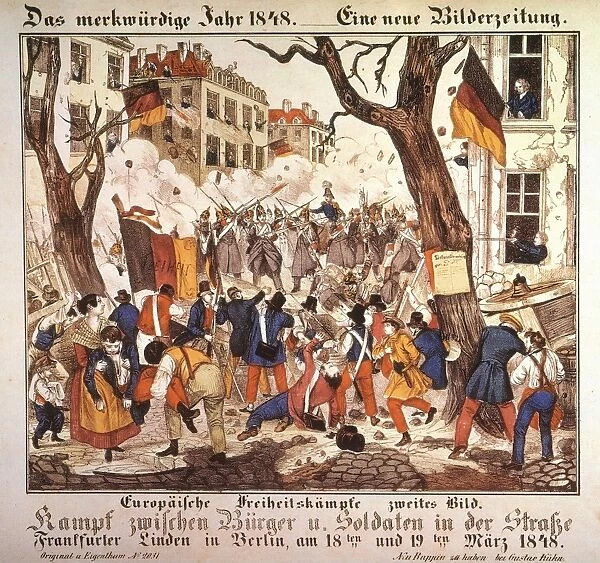 GERMAN REVOLUTION, 1848. Figthing between citizens and soldiers in Berlin 18-19 March 1848