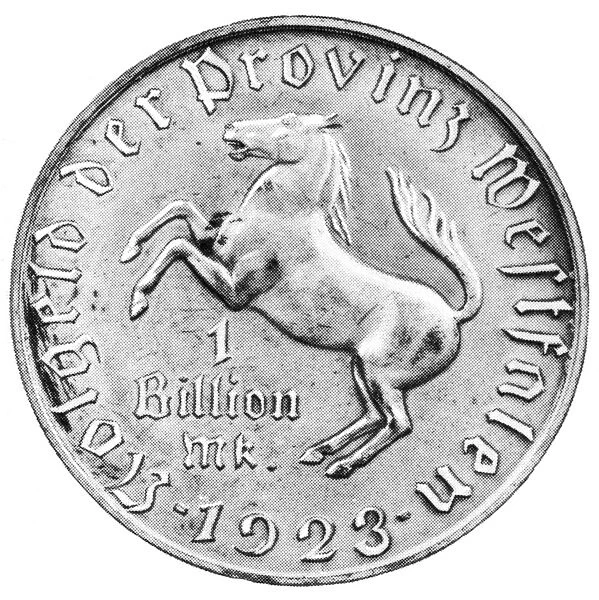 GERMANY: COIN, 1923. One billion mark coin, German, 1923
