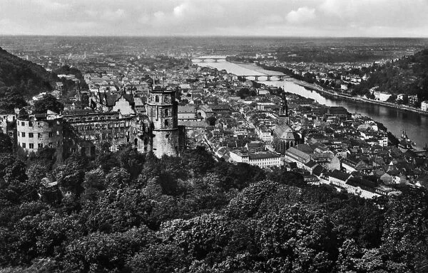 GERMANY: HEIDELBERG, c1920. View of the city of Heidelberg including Heidelberg Castle