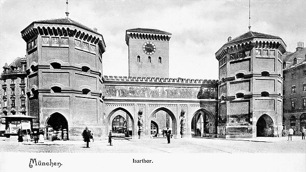GERMANY: MUNICH, c1925. Picture postcard showing the Isar Gate in Munich, Germany
