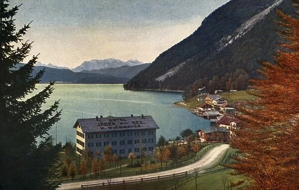 GERMANY: URFELD, c1920. The Jager am See Hotel and Walchensee Lake at Urfeld, Germany