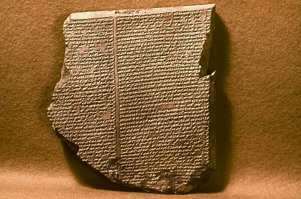 GILGAMESH, 7th CENTURY B. C. Tablet XI of the Epic of Gilgamesh inscribed in cuneiform. From Nineveh, 7th century B. C