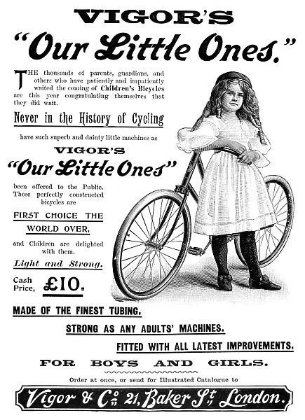 GIRLs BICYCLE, 1897. Advertisement from an English newspaper of 1897, for boys and girls bicycles