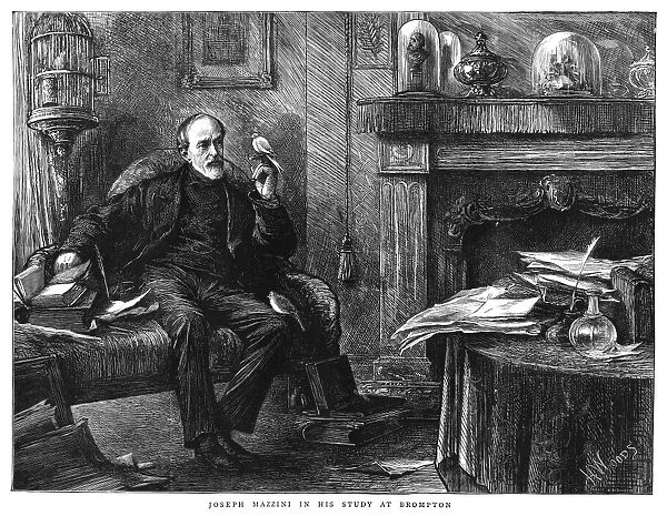 GIUSEPPE MAZZINI (1805-1872). Italian patriot. Mazzini in his study at Brompton, London