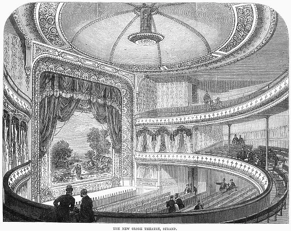 GLOBE THEATRE, 1869. The New Globe Theatre in the Strand, London, England. Wood engraving, 1869