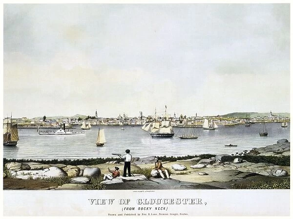 GLOUCESTER, c1845. The harbor of Gloucester, Massachusetts, viewed from Rocky Neck