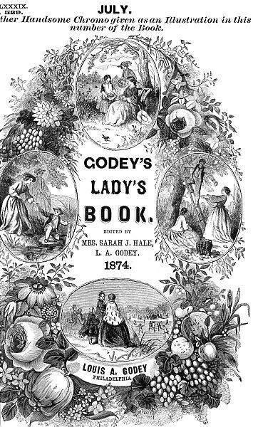 GODEYs LADYs BOOK, 1874. The cover of the July 1874 issue of Godeys Ladys Book