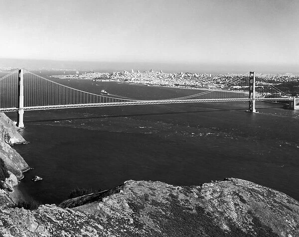 GOLDEN GATE BRIDGE. The Golden Gate Bridge, completed in 1937, at San Francisco, California. Photograph, c1970s