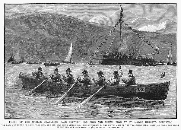 GOLDEN JUBILEE, 1887. Finish of the Golden Jubilee challenge race between rowing