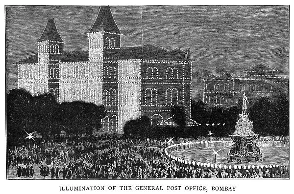 GOLDEN JUBILEE, 1887. Illumination of the General Post Office in Bombay, India