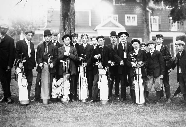 GOLF: CADDIES, c1910. Caddies at the Baltusrol Golf Course at Springfield, New Jersey