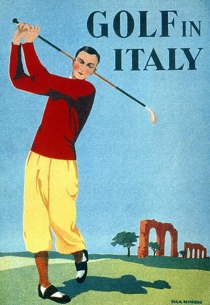 GOLFING ADVERTISEMENT. English, 1931, for golfing holidays in Italy