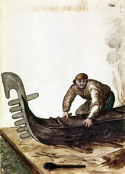 GONDOLA BUILDER, 1700s. A Venetian gondola builder