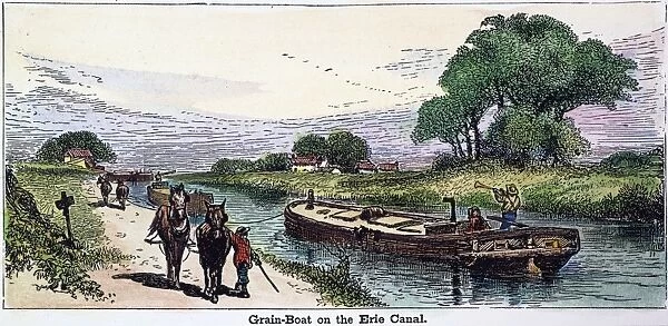 GRAIN BARGE, 19th CENT. A grain barge on the Erie Canal. Wood engraving, American, 19th century
