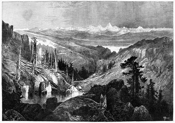 GRAND TETON RANGE, 1882. The Grand Teton Range, Idaho. Engraving from a painting by T