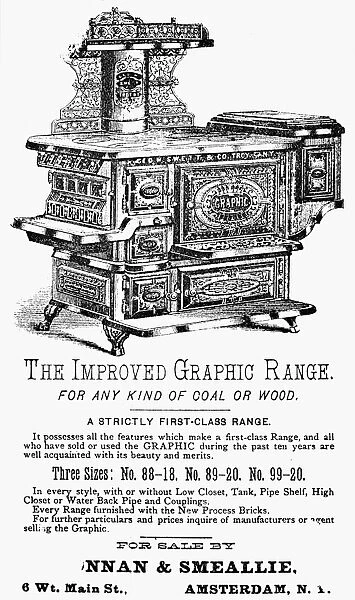 GRAPHIC RANGE, 1875. American cast-iron stove, c1875
