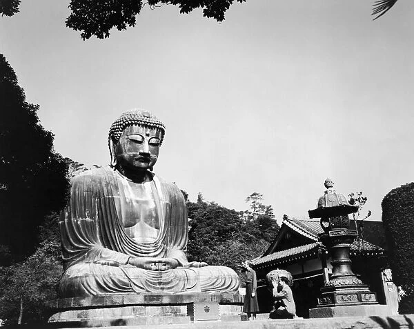 The great bronze statue of Amida Buddha, cast in 1252, at Kamakura, Japan. Photograph, c1960s