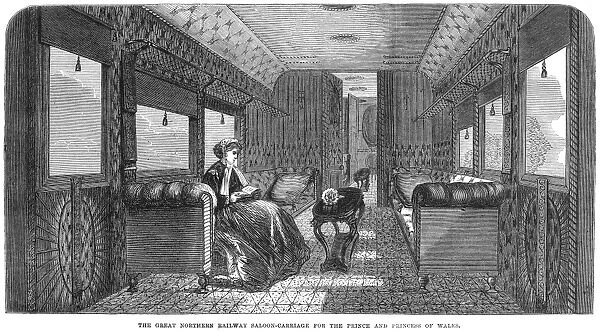 The Great Northern Railway saloon carriage for the Prince and Princess of Wales. Wood engraving, 1867
