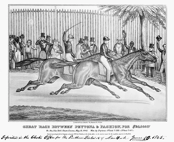 Great race between Peyton and Fashion, for $20, 000, at the New York Union Course, 18 May 1845. Contemporary American lithograph
