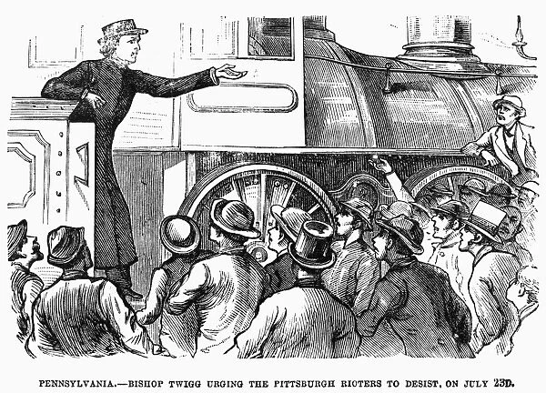 GREAT RAILROAD STRIKE, 1877. Bishop Twigg Urging the Pittsburgh Riotors to Desist, on July 23rd. Wood engraving from a contemporary American newspaper
