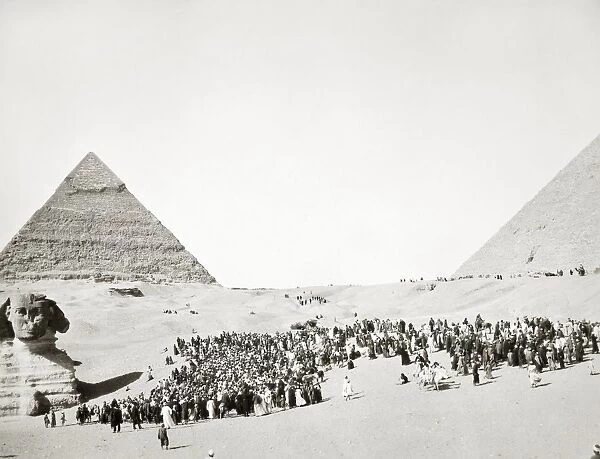 GREAT SPHINX AND PYRAMIDS. The Great Sphinx and pyramids at Giza, Egypt. Photograph, mid-20th century