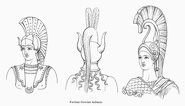 GREECE: HELMETS. Various helmets of ancient Greece