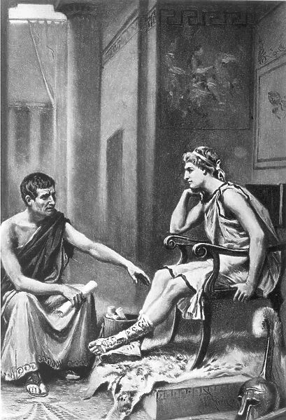 Greek philosopher. Aristotle tutoring Alexander the Great, c342-335 B. C. Painting, c1895, by Jean Leon Gerome Ferris