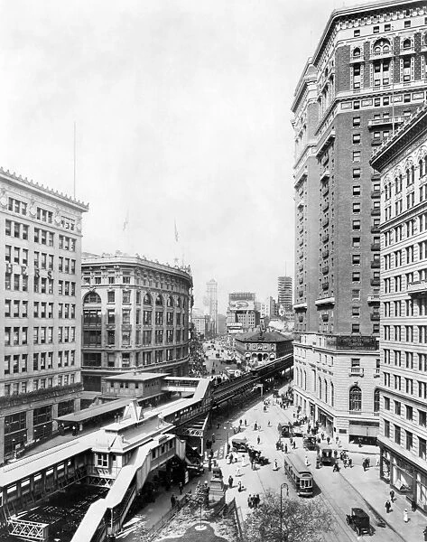 GREELEY SQUARE, NY, 1912. Greeley Square at Broadway between 32nd and 33rd Streets in New York City. Photograph, 1912
