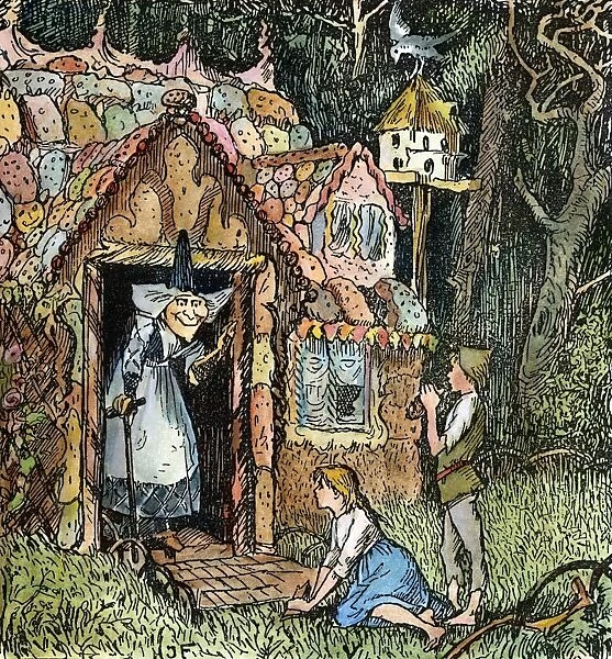 GRIMM: HANSEL AND GRETEL. Hansel and Gretel arrive at the witchs cottage. Drawing