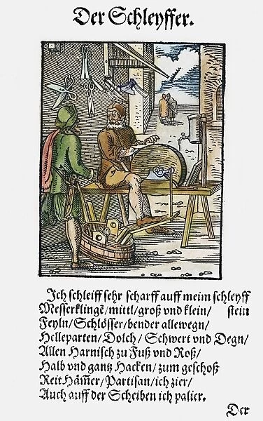GRINDER, 1568. Woodcut, 1568, by Jost Amman