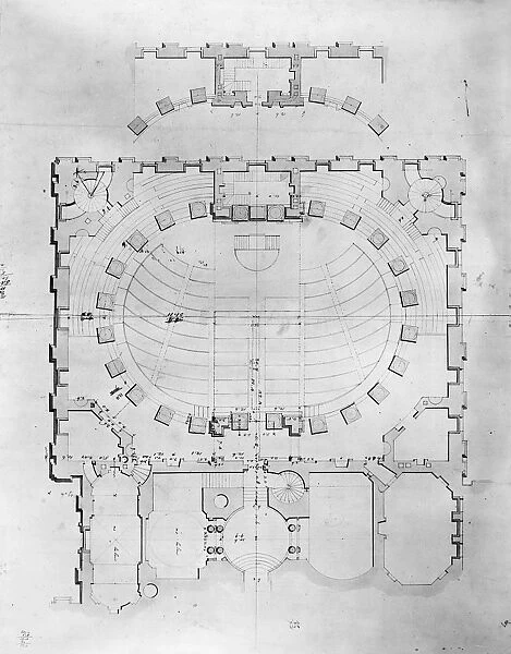Ground floor plan for the south wing of U. S. Capitol in Washington, D. C. Architectural drawing by Benjamin H. Latrobe, 1804