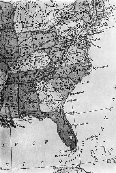GULF COAST MAP, 1913. A map showing the location of the Oyster and Shrimp canneries of the Gulf