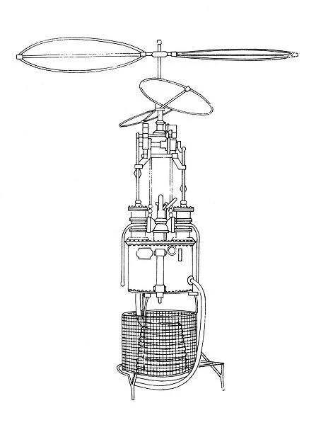 Gustave Ponton d Amecourts steam-powered helicopter of 1863. Line engraving