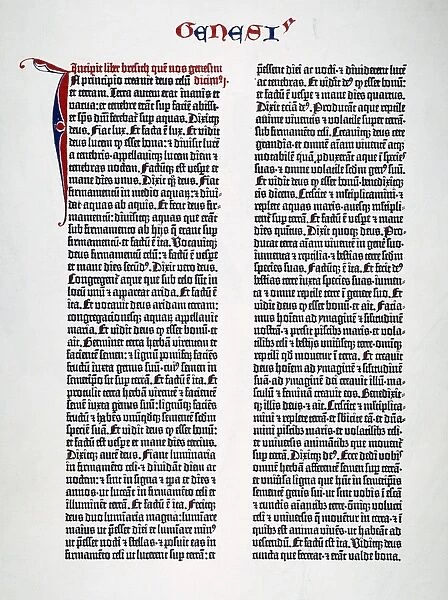 GUTENBERG BIBLE, 15th CENT. The first page of Genesis from one of the forty-six