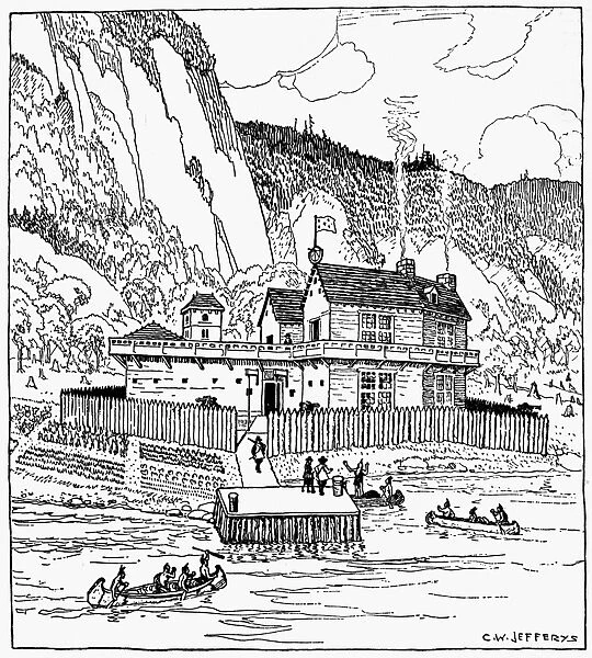 HABITATION OF QUEBEC, 1608. Drawing by Charles W