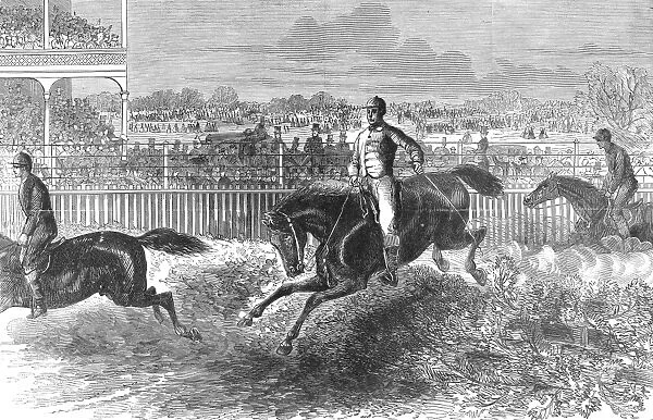 The handicap hurdle-race at Jerome Park, Bronx, New York. Wood engraving, 1867