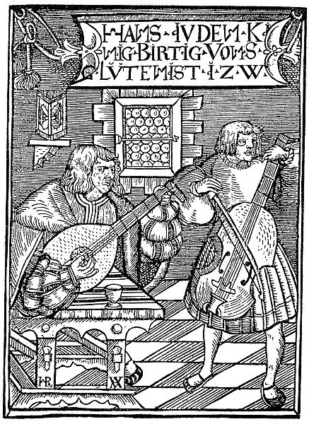 HANS JUDENKUNIG, 1523. The lutanist Hans Judenkunig (at left) accompanied by a violinist