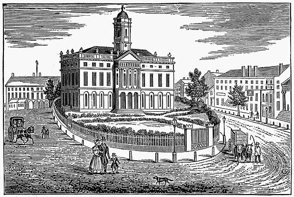 HARTFORD: STATE HOUSE. Old State House at Hartford, Connecticut. Wood engraving, 1835