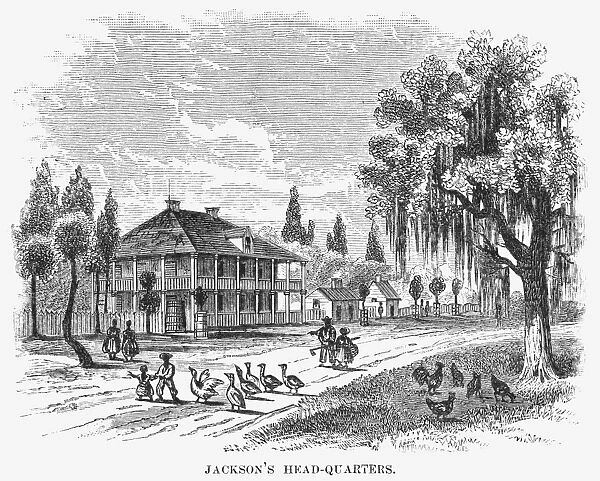 Headquarters of General Andrew Jackson at New Orleans, Louisiana, used in 1815. Wood engraving, 19th century