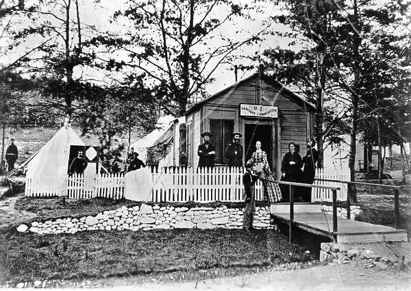 Headquarters of The Sanitary Commission Organization at Brandy Station, Virginia; photographed in 1863 by Mathew Brady