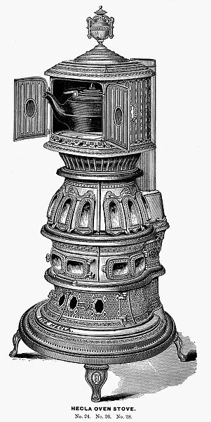 HECLA OVEN STOVE, 1875. An American cast-iron stove, c1875