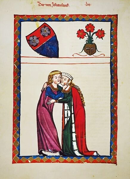 HEIDELBERG LIEDER, 14th C. The minnesinger Der von Johansdorf in an illumination from the early 14th century great Heidelberg Lieder ms