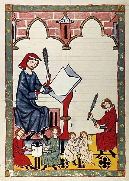 HEIDELBERG LIEDER, 14th C. The schoolmaster and minnesinger of Esslingen in an illumination from the early 14th century great Heidelberg Lieder manuscript illumination