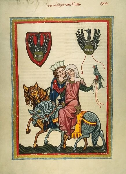 HEIDELBERG LIEDER. The minnesinger Werner von Teufen in an illumination from the early 14th century great Heidelberg Lieder ms