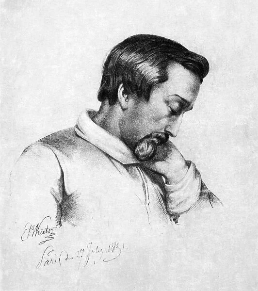 HEINRICH HEINE (1797-1856). German poet and critic. Drawing, 1851, by Ernst Benedict Kietz