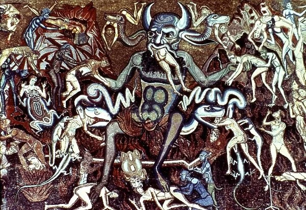 HELL AND DAMNATION. Detail of mosaic, late 13th century, from cupola of Baptistry in Florence
