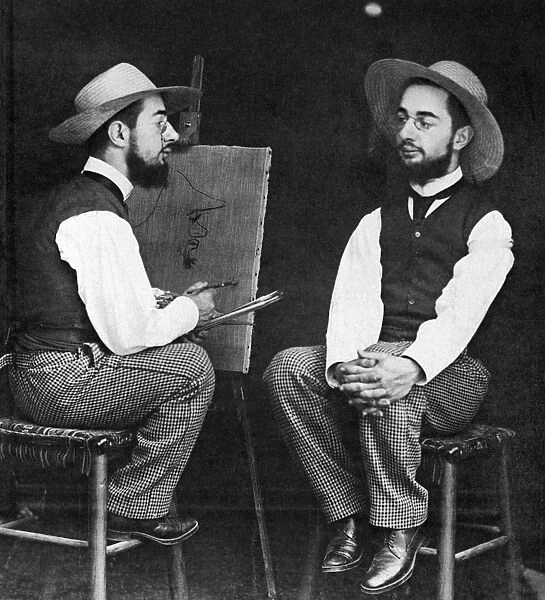 HENRI DE TOULOUSE-LAUTREC (1865-1901). French painter. A photographic double portrait with Toulouse-Lautrec posing as model as well as painter